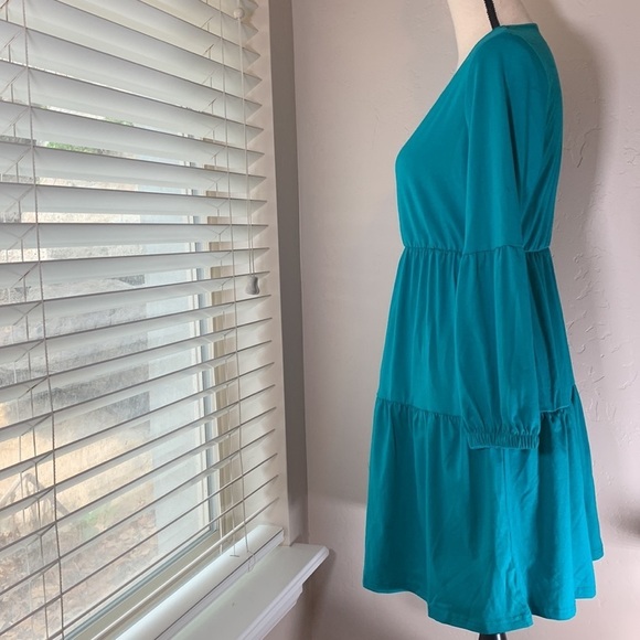 Mystry Zone Vneck Tshirt Dress Solid Color - Turquoise Blue - Picture 4 of 5